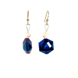 Cobalt Blue Faceted Hexagram Earrings